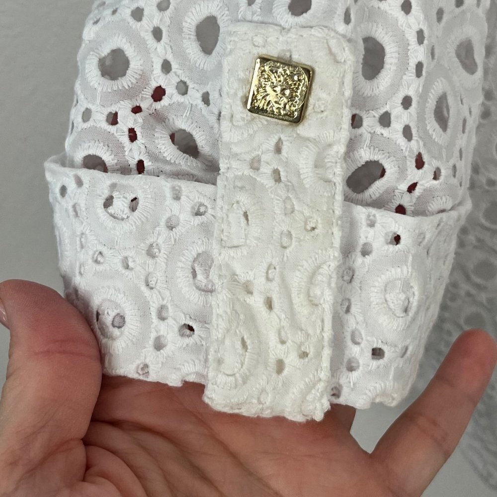 Anne Klein NWT White Eyelet Lace Roll Tab Long Sleeve Cotton Blouse Size XS - Picture 3 of 11